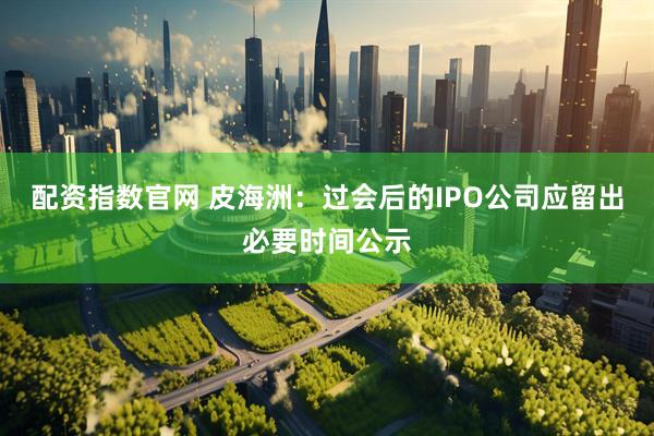 配资指数官网 皮海洲：过会后的IPO公司应留出必要时间公示